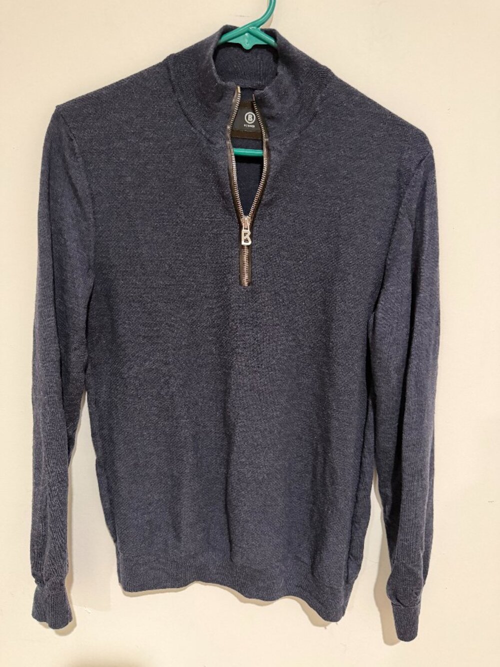 BOGNER Blue Virgin Wool Quarter Zip Sweater Pullover Sz M